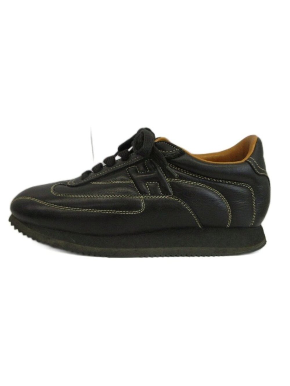 Hermes Quick Sneakers Cowhide Calfskin Low Cut H Logo Stitch Black
